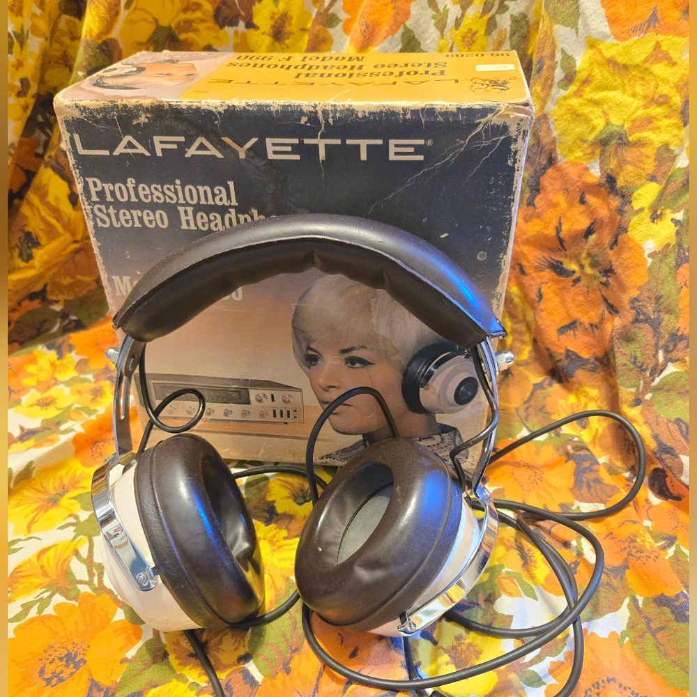 Vintage Lafayette Stereo Headphones - Black and Silver